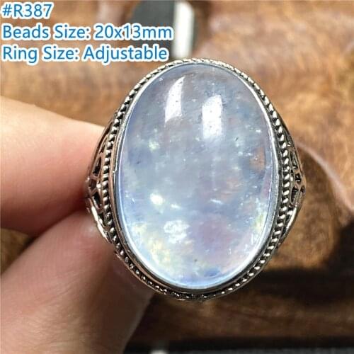 20x13mm Natural Ocean Blue Aquamarine Ring Jewelry For Men Ring Luck Love Crystal Beads Silver Adjustable Size Gemstone AAAAA