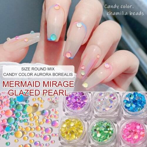 Mixed Size Candy Colors Mermaid Round Glass Crystal Beads AB 3D Nail Art Rhinestones DIY Flatback Acrylic Stones Decorations