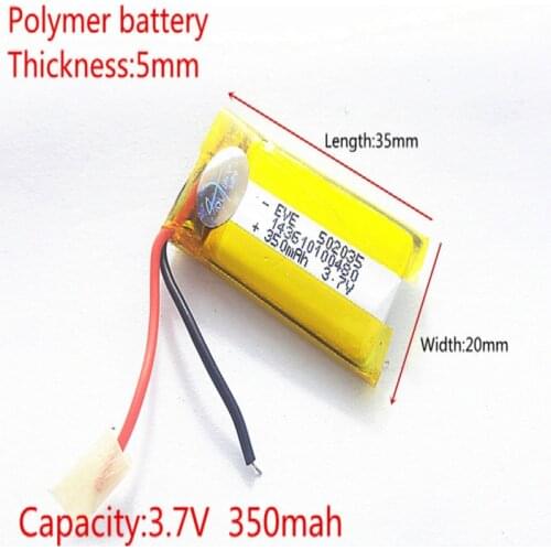 3.7V 350mAh 502035 Lithium Polymer Li-Po li ion Rechargeable Battery cells For Mp3 MP4 MP5 GPS mobile bluetooth