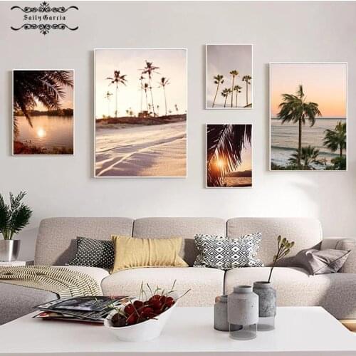 Coastal Sunrise Nature Scenery Wall Poster Nordic Canvas Art Print Sky Sea Sunset Painting Landscape Scandinavian Decor Pictures