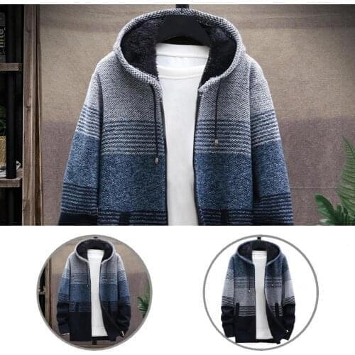 Coat Casual Thicken Plush Hooded Knitted Coat Autumn Winter Hooded Coat Warm for Daily Wear