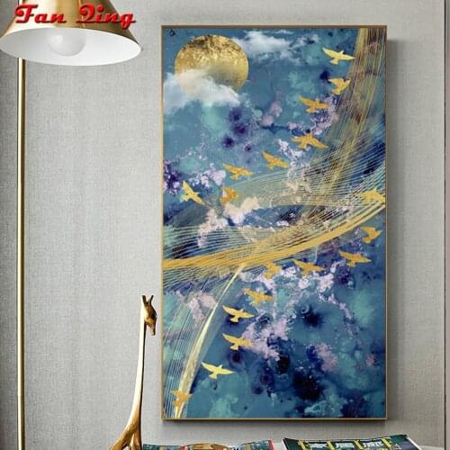 Nordic Gold Blue Abstract art bird Diy Diamond Painting cross stitch full drill mosaic landscape Diamond Embroidery home decor