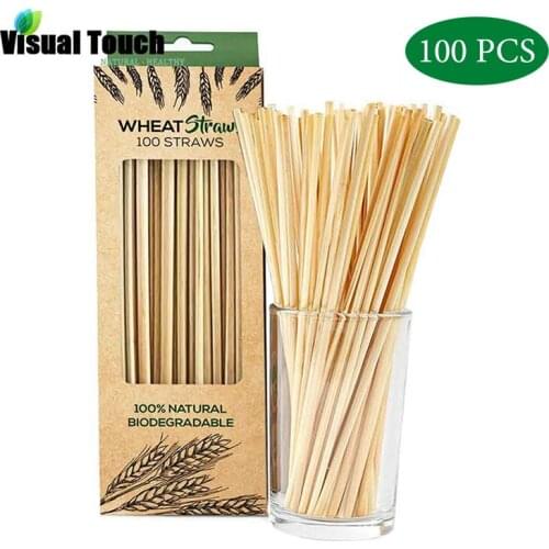 100PCS/Pack 20CM Wheat Straw Environmentally Eco-Friendly Straw Bar Kitchen Accessories Home Cocina Garden Drink Straws Stickers