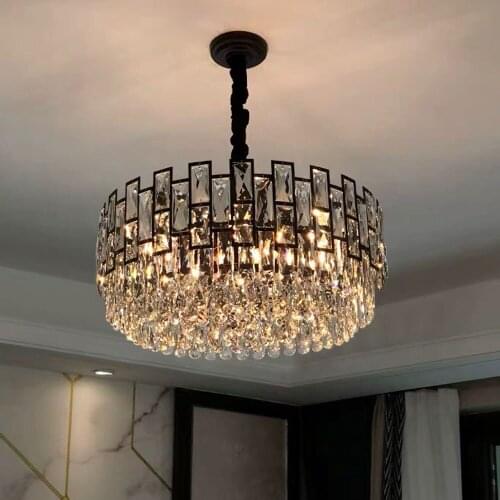 Modern Crystal Chandelier for Living Room Dining Room Black Light Round Lustre Led Chandeliers Kitchen Bedroom Indoor Lighting