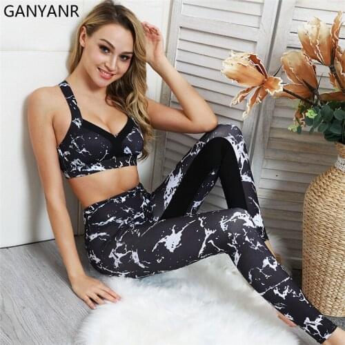 GANYANR Yoga Set Tracksuit Fitness Clothing Jogging Sportswear Gym Wear Suit Women Yoga Leggings Crop Top Workout Bra Sexy Sport