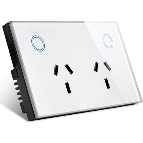 Tuya WIFI Smart Double AUType Socket 3 Pin Wireless Touch Glass panel WIFI Outlet Remote/Voice control Compatible Alexa & Google