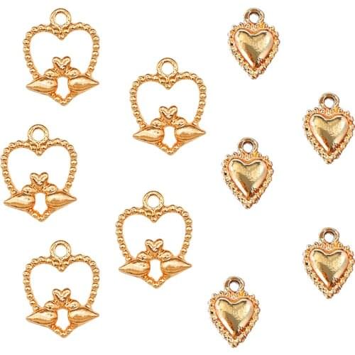 10Pcs/Lot Mix Charms Gold Heart Alloy Pendants Accessories For DIY Bracelet Necklace Earrings Jewelry Making Findings Wholesale