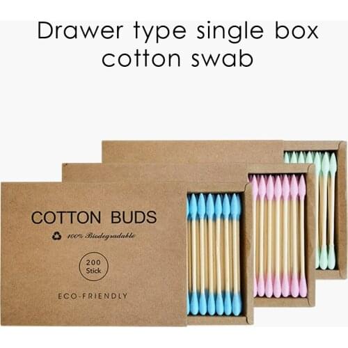 200PCS/Box Double Head Bamboo Cotton Swab Sticks Disposable Cotton for Makeup Nose Ears Cleaning Tools