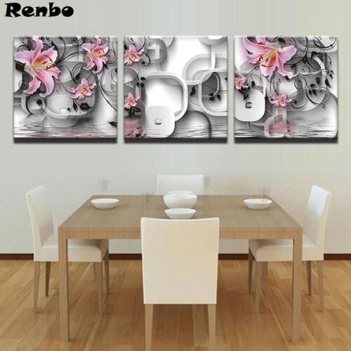 3pcs/set Diamond Embroidery sale 5D DIY Diamond Painting Pink Lily Flower Diamond Painting Cross Stitch Rhinestone Decoration