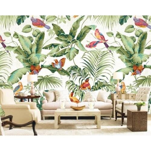 3D stereo tropical garden flower bird painting style wallpaper bedroom TV background personality wallpaper mural Home Decor Wall