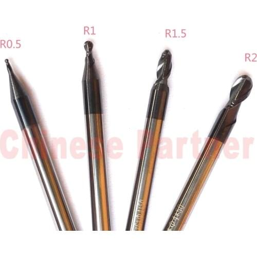 4pcs/lot R0.5/R1/R1.5/R2 HRC45 2 Flutes Ball nose end mill Spiral Bit Milling Tools CNC cutter Router bits