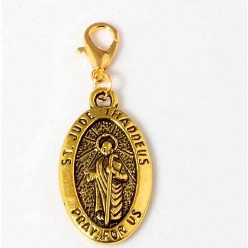 50Pcs /lots Antique gold ST. JUDE THADDEUS Charm Bead with Lobster clasp Fit Charm Bracelet Jewelry DIY 16x42mm A-285b