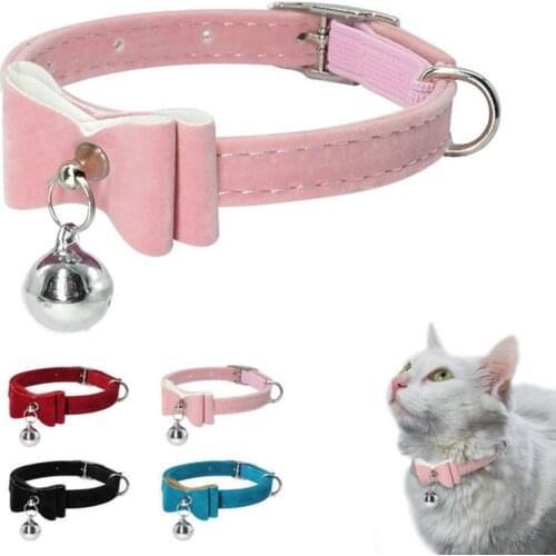 7 Colors Pet Dog Cat Collar Safe Adjustable Bowknot Collar with Bell Soft PU Kitten Bow Tie Cute Necktie Kwaii Pet Supplies