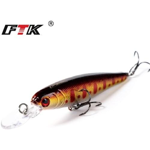 FTK 8g 3D eyes Sinking Minnow Hard Fishing Lures 7.5cm Swimbait Artificial Fishing Bait Bass Jerkbait Crankbait Japan