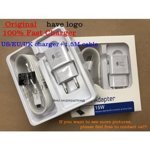 50set Original quality 9V 1.67A Adaptive Fast Charging Adapter US/EU/UK Plug With 1.5M Cable S amsung not 4 S6 S7 edge Note 5