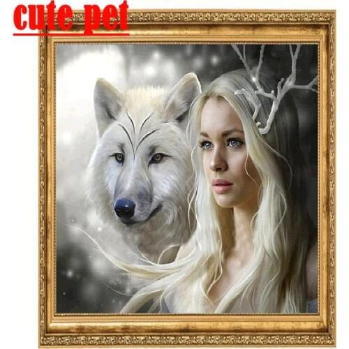 DIY Diamond Painting Woman with wolf CrossStitch Kits Home Decor Diamond Embroidery 100% Resin5D Needlework Rhinestones Painting