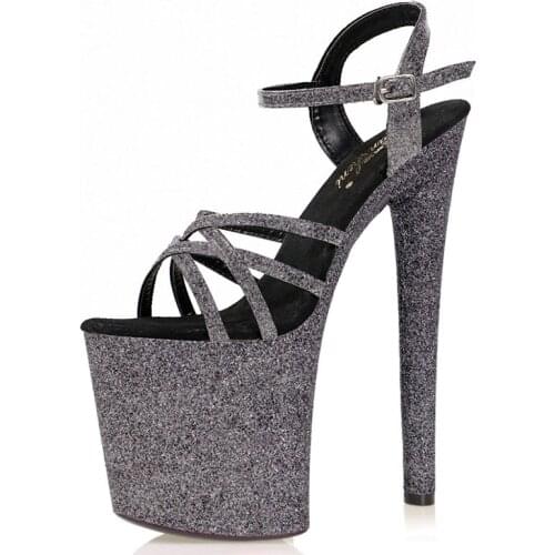 20CM Glitter Flash Nightclub Platform Sandals Sexy Fetish Stripper Heels Open Toe Pole Dance Shoes Party High Model Women Dress