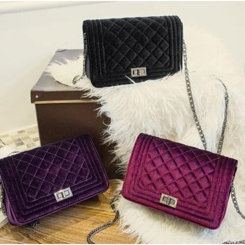 Brand Bags Women Famous Autumn Winter Classic Chains Bag Ladies Black Shoulder Messenger Bag Velvet Crossbody Bags Female