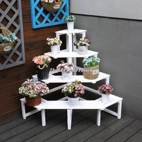 Anticorrosive wood corner flower stand indoor balcony corner solid wood corner corner ladder multi-layer flower pot shelf rack