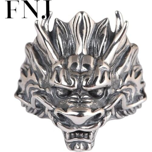 FNJ 925 Silver Ring Punk Animal Adjustable 100% Original Real S925 Solid Silver Rings for Men Jewelry Fine Dragon Head
