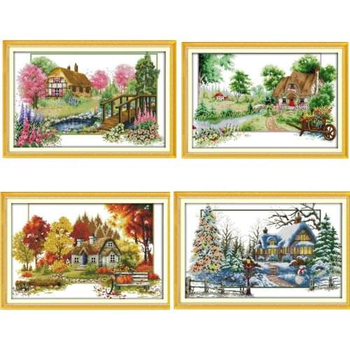 Counted Cross Stitch Kit dome Spring Summer Autumn Winter Comes Four Seasons Season Comes House set cross-stitch Kits Home Town