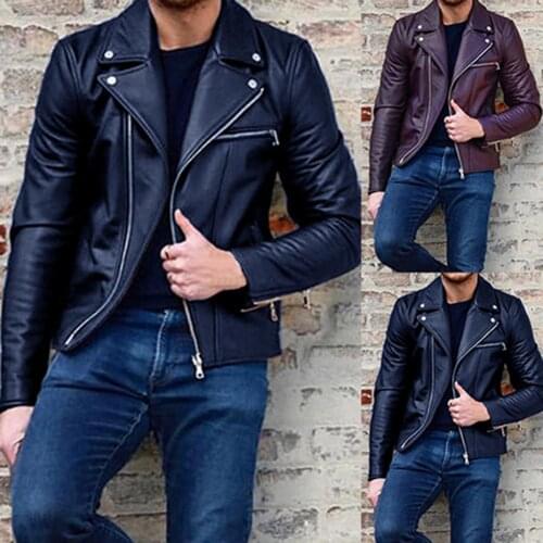 New Fashion Autumn Winter Men Leather Long Sleeve Lapel Clothing Casual Loose Male Fit Motorcycle Jacket Coat With Zipper coat