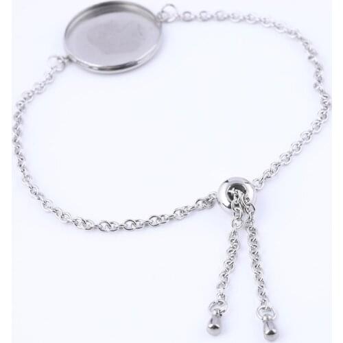5pcs 20mm Cabochon Bracelet Base Setting Blanks Stailess Steel Adjustable Chain Bracelets Bezel Trays Diy Accessories