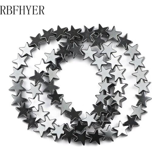 Natural Stone Black Pentagram Shape Hematite Beads Charm Flat Stars Loose Spacer Bead 4 6 8 10mm For Jewelry Making DIY Bracelet