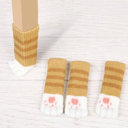 4Pcs Cat Paw Table Foot socks Chair Leg Covers Floor Protectors Non-Slip Knitting Socks For Furniture Cartoon Home Decor