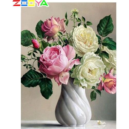 ZOOYA New Arrival Full Drill Diamond Painting Kits Peony Diamond Art Diamond Embroidery Flowers Vase Home Decor Mosaic Handmade