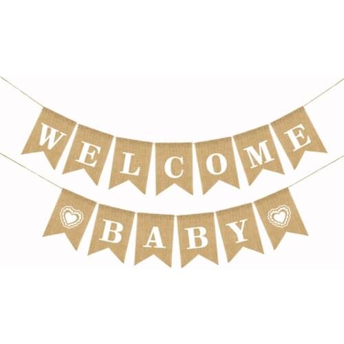 2.8m Welcome Baby Birthday Banner Burlap Flag Christening Baptism Baby Shower Decorations Linen Hanging Flags Party Decoration