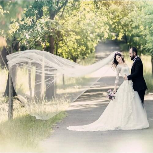 Simple 1 Layer 300cm*280cm Cathedral Veil Cut Edge Bridal Veil Long Wedding Veil in White, off white, Ivory