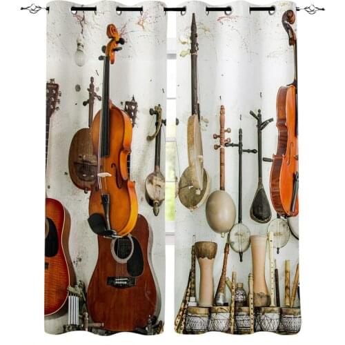Various Musical Instruments On The Wall Printed Curtains Window for Living Room Bedroom Kitchen Kids Room Modern Home Decoration