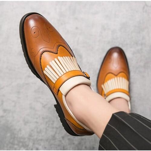 Luxury Brand Men Fashion Casual Shoes Summer Leather Tassels Slip on Loafers Male Punk Style Dress Shoes