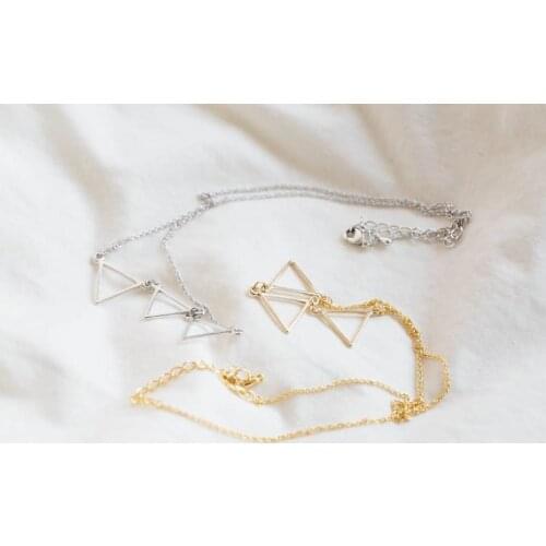 Geometric triad Triangles pendant Necklace--( 2 Colors Free Collocation )--Gold and Silver