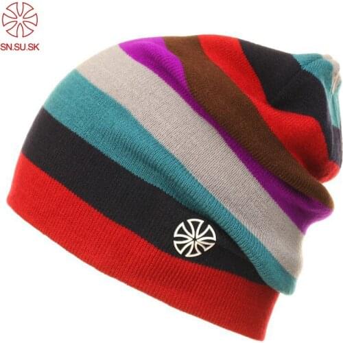 SNSUSK Brand hat Skating Lot Caps Skullies And Beanies For Men Women Winter Snowboard Rainbow Color Hip Hop Caps 02-9072