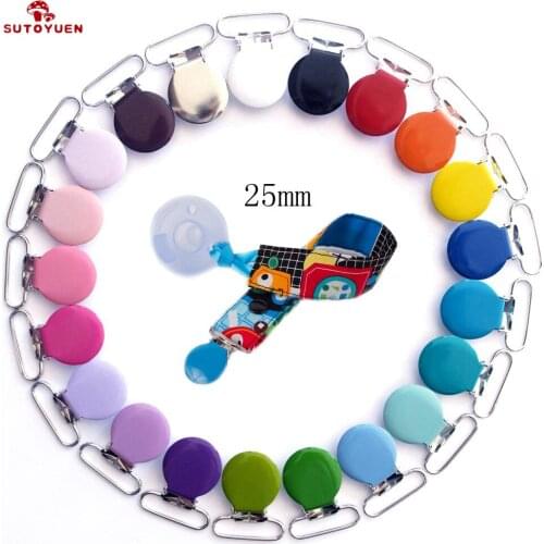 Sutoyuen 210pcs 1'' 25mm Assorted Enamel Round Shape Suspender Clips / Baby Pacifier Clips for Dummy Soother Pacifier Chain