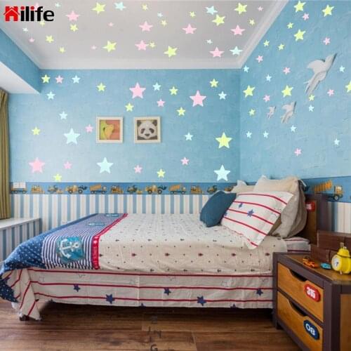 Glow in the Dark Decoration Sticker Glowing Wall Stickers 100pcs 3D Stars Fluorescent Luminous Wall Sticker Home Kids Room Decor