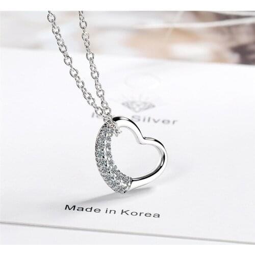 Trendy Necklace Silver Color Crystal Heart Pendant Fashion Chain Women Wedding Jewellery