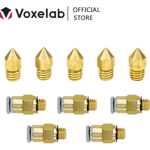 Voxelab 5Pcs 0.4mm Nozzles And 5Pcs Upgraded M6 Direct Pneumatic Connectors 3D Printer Parts for Aquila 3D Printer Extruder