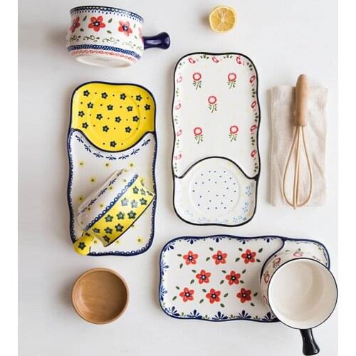 Japanese Creative Breakfast Plate Dessert Bowl one person Dish Tableware set rectangular tray with handles Bread Plates