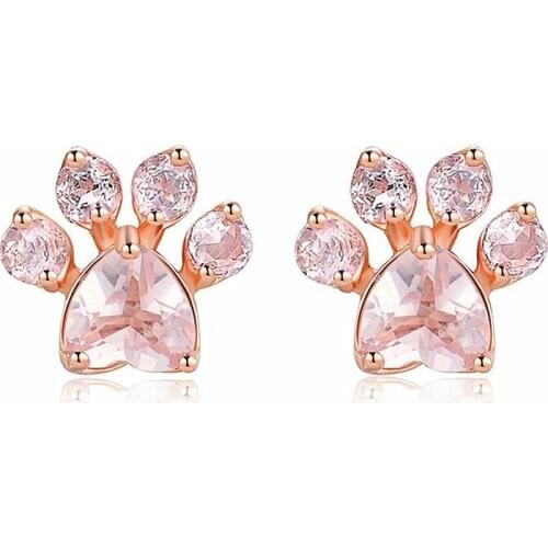 Cute Cat Paw Earrings For Women Rose Gold Crystal Stud Earrings Creative Jewelry
