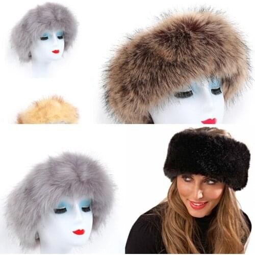 Women Winter Furry Plush Wide Headband with Elastic Rainbow Multicolored Ear Warmer Earmuffs Holiday Party Head Wrap