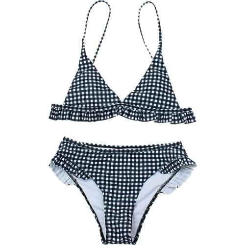 Summer New Plaid Sexy Bikini Set Push Up Ruffles Padded Swimwear Bikini Women Bathing Suit Beachwear Swimming Suit Set