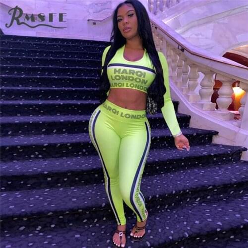 RMSFE 2021 European And American Womens Autumn And Winter New Fashion Sexy Casual Letter Positioning Printing Two-Piece Suit