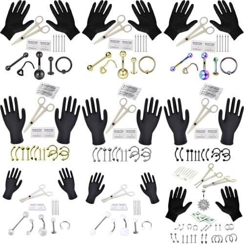 14G 16G Professional Piercing Navel Tool Kit Stainless Steel Belly Ring Tongue Tragus Nipple Lip Eyebrow Nose Body Jewelry