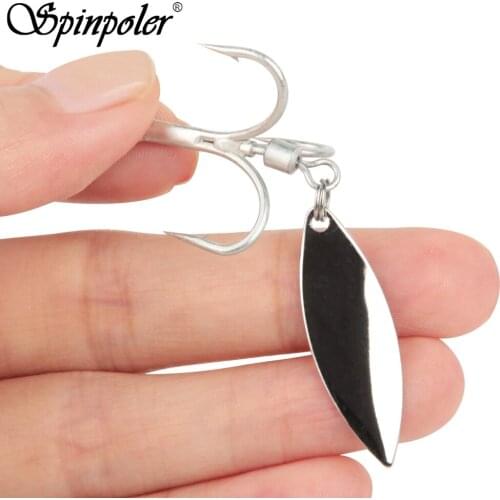 Spinpoler #10 #6 #4 #2 Silver Gold High Carbon Steel Treble Fishhook with Spoon Spinner Bait Fishing Tackle Triple Hooks 2pcs