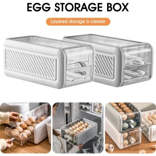 2 Tier Egg Storage Box 24 Grid Drawer Type Egg Holder for Refrigerator Household Egg Storage Container Anti Breaking Organizer