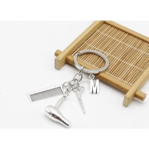 2020 esencial estilista de pelo tijeras secador de pelo peine llavero decorativo regalo llavero secador de pelo llavero con letr