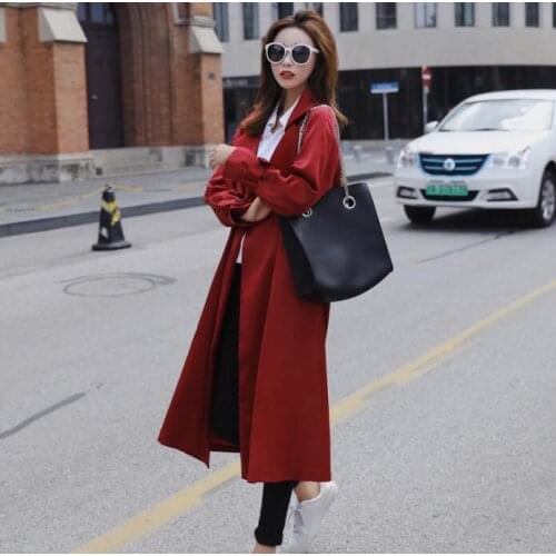 2020 New Long Trench Women Spring Autumn Winter Trenches Fashion Casual Coat Overcoats Windbreaker Outwear Khaki Red Trenchcoat